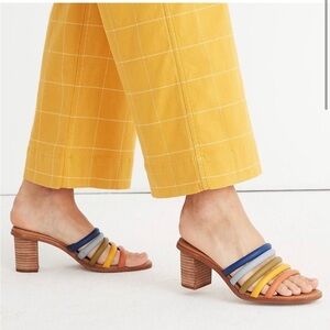 Madewell The Addie High Heel Leather Strappy Mule Blue Horizon Multi Size 9